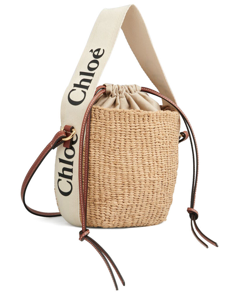 Chloe Small Woody Basket Handbag Canvas with Leather Cream